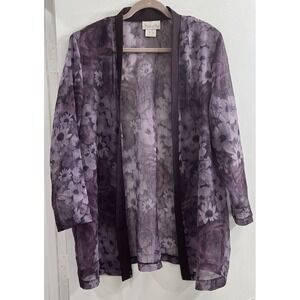 Vintage Pride & Joy Kimono Womens XXL 20W Sheer Purple Floral Duster USA Artsy